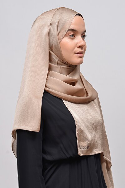 Altobeh Janjan Shiny Satin Textured Hijab Βραδινό Φόρεμα Chiffon Shawl-μπεζ