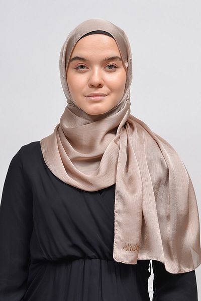 Altobeh Janjan Shiny Satin Textured Hijab Βραδινό Φόρεμα Σιφόν Σάλι-γήινο