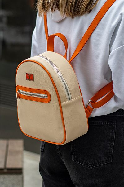 Garbalia Γυναικείο σακίδιο πλάτης Oslo Beige Orange με λεπτομέρεια διπλής εσωτερικής τσέπης και εξωτερική θήκη με φερμουάρ