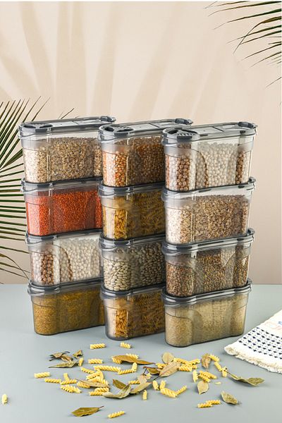 Vienev Set of 12 Spice Containers with Labels 1400 ml Anthracite