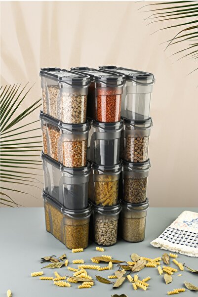 Vienev Set of 12 Spice Containers with Labels 1400 ml Anthracite