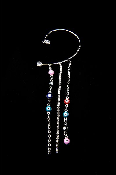 EUROMODA Evil Eye Designed Strass Stone Dangling Cartilage Earrings