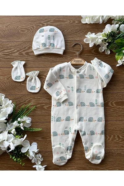 Renkli Puset 100% Organic Cotton 3 Piece Baby Rompers with Hat and Gloves