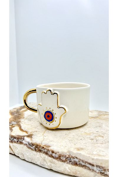 Port Aksesuar Fatma's Hand 24K Gold Decorated Handmade Ceramic Mug 220mL