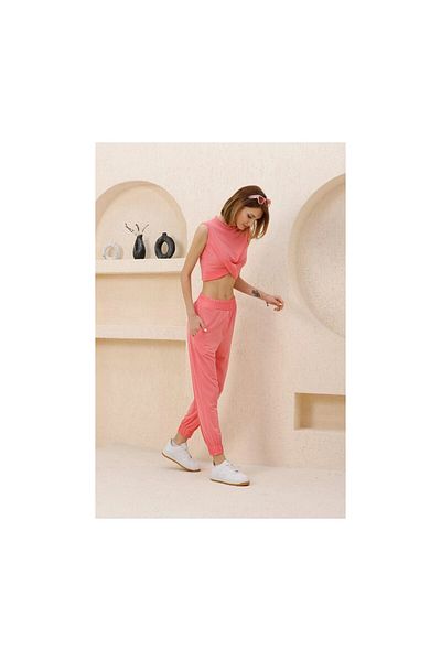 hazelin Women's Salmon Front Knotted Bottom-Top Double Shalwar Suit HZL23S-SND120141