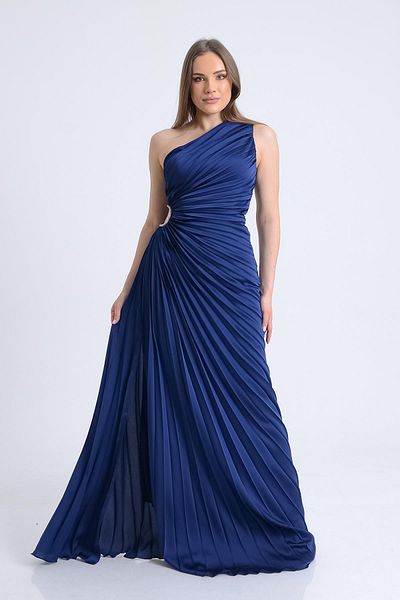 SpringStore Rochie de seara plisata cu un singur umar bleumarin