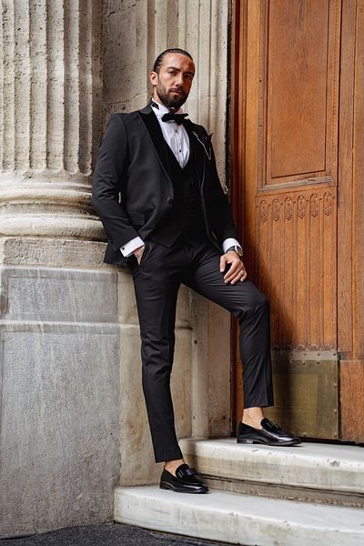 SARDINELLI Special Design New Season Velvet Collar Groom Suit