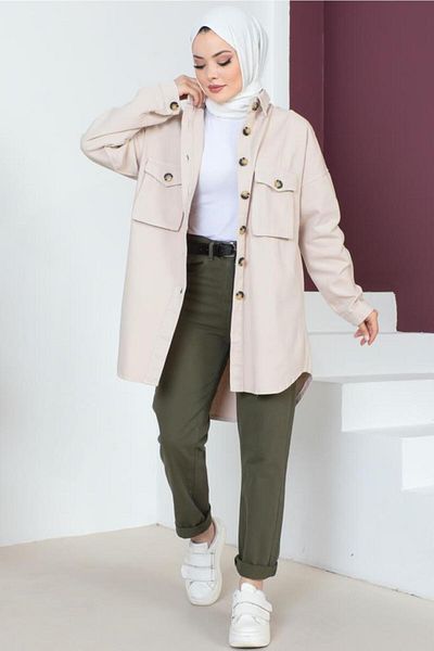 benguen 23049 Bellows Pocket Detailed Jacket Stone Color