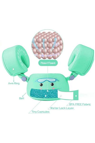 Schulzz سترة نجاة/سترة نجاة للسباحة للأطفال/الرضع باللون الأخضر من Mambobaby - حلقة ذراع للأطفال باللون الأخضر