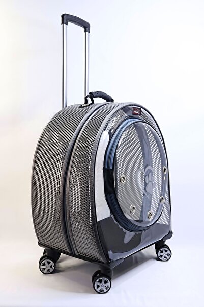 Migno Jumbo Boy Fileli Kedi Köpek Taşıma Valizi Çekçekli Sırt Çantası Tekerlekli Model Gri