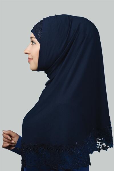 Altobeh Двоє комплектів практичних шарфів з мереживом, готові хіджаби та капюшони XL - темно-синій