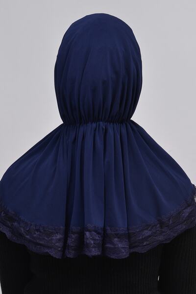 Altobeh Lacy Rubber Drawstring Interlining Banded Snap Fastener Ready Turban Practical Scarf-navy blue