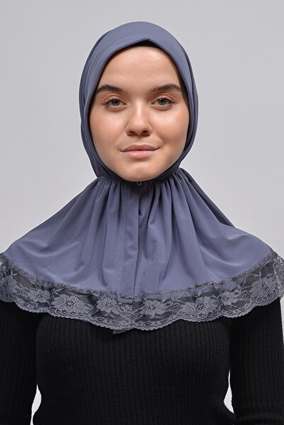 Altobeh Lacy Rubber Drawstring Interlining Banded Snap Fastener Ready Turban Practical Scarf-smoked