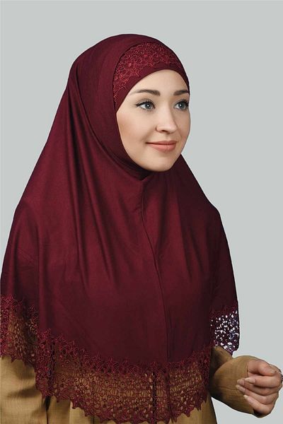 Altobeh Σετ δύο Δαντελένια Πρακτικά Κασκόλ Ready Hijab And Hijab Bonnet Xl - Claret Red