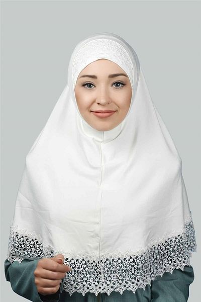 Altobeh Σετ δύο Δαντέλα Πρακτικό Κασκόλ Ready Hijab και Hijab Bonnet XL - Εκρού