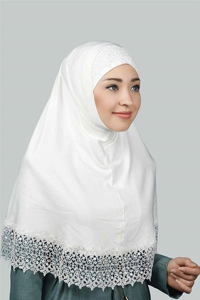 Altobeh Σετ δύο Δαντέλα Πρακτικό Κασκόλ Ready Hijab και Hijab Bonnet XL - Εκρού