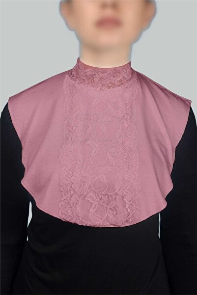 Altobeh Women's Combed Cotton Hijab Circle Collar Lace Neck Collar - Dark Pink