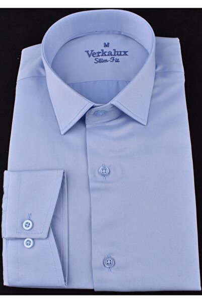 VERKALUX قميص VR23-MICRO SATIN SLIMFIT بأكمام طويلة/أزرق/M