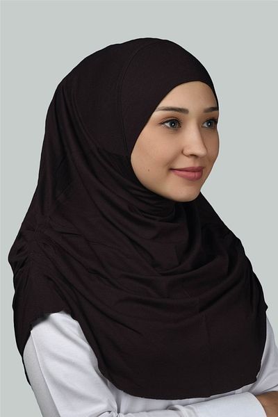 Altobeh Έτοιμο τουρμπάνι Shirred Πλισέ Πρακτικό Κασκόλ Hijab Hijab - Πανί Προσευχής - Σκούρο Καφέ