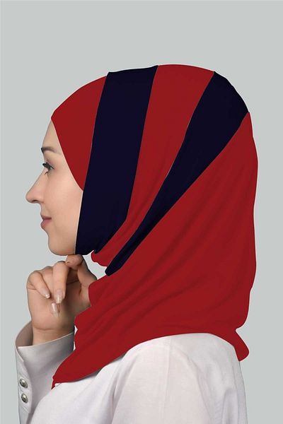 Altobeh Διπλό Χρώμα Ready Turban Practical Scarf Hijab Hijab - Ανοιχτό μπορντό - σκούρο μπλε