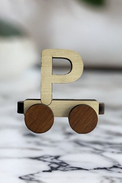 SaltanArt اسم قابل للكتابة حرف قطار حرف P مع مغناطيس خشبي وعجلة دوارة ومغناطي...