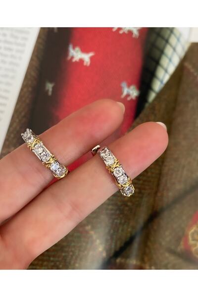 Pinery Jewels VIP SERİ - Marka Model Tiff X Zirkon Taşlı MİDİ Halka Küpe Çifti