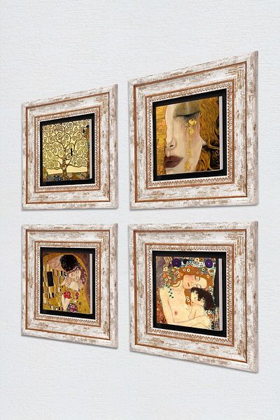 Pinecone Gustav Klimt Golden Tears, Mother Child, Kiss, Tree of Life Πέτρινος πίνακας με κορνίζα διακόσμηση τοίχου
