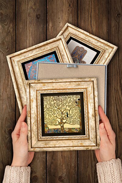 Pinecone Gustav Klimt Golden Tears, Mother Child, Kiss, Tree of Life Stone Painting Framed Wall Decor