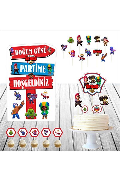 SİYAH PARTİ EVİ Brawl Star Doğum Günü Masa Maketi Pasta Süsü Seti
