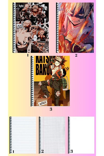 animeandyourworld Bakugou katsukiA4 notebook 3 pcs striped + checked + unlined large size 21*29 cm super set