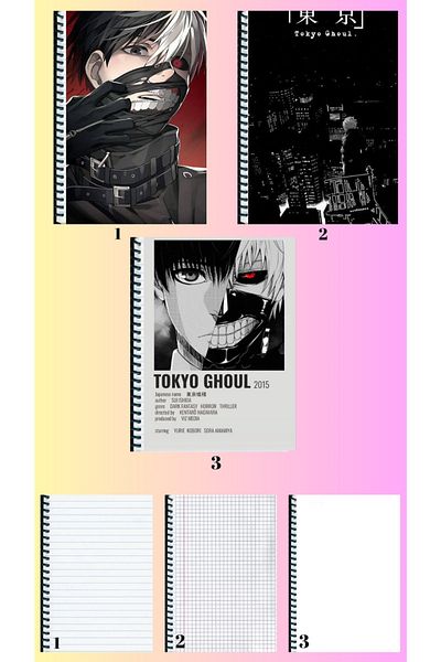 animeandyourworld Tokyo ghoulA4 notebook 3 pieces lined + plaid + unlined large size 21 * 29 cm super set