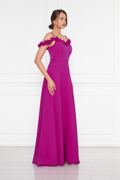 Bidoluelbise Women's Adjustable Strap Ruffle Detail Woven Fabric Maxi Flared Evening Dress