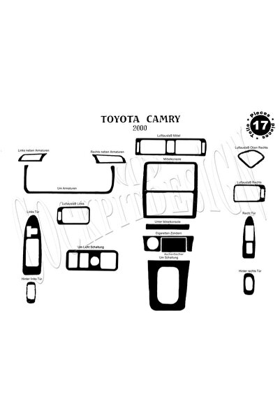 Marscockpitdesign Toyota Camry Front Dash Trim Bright Black 17 Pieces 2000-2002