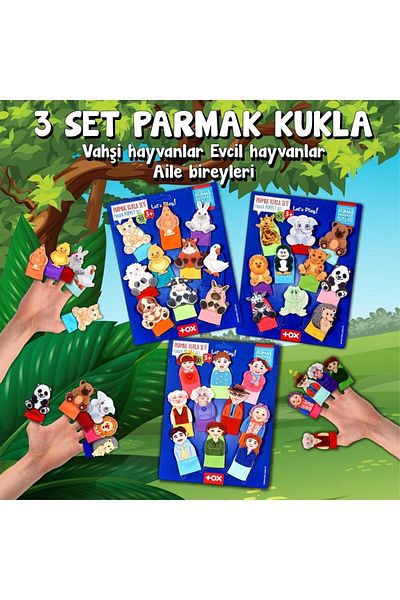 Tox 3 Set - 30 Pieces Tox Pets, Wild Animals and Family Members Finger Puppet T772 T782 T752