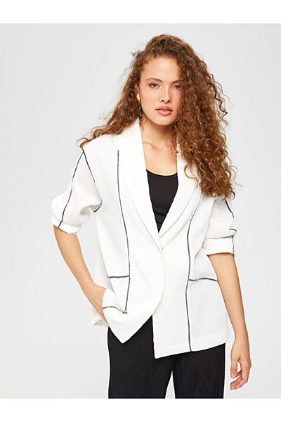 Faik Sönmez Stripe Detailed Tree Bark Patterned Jacket 67178