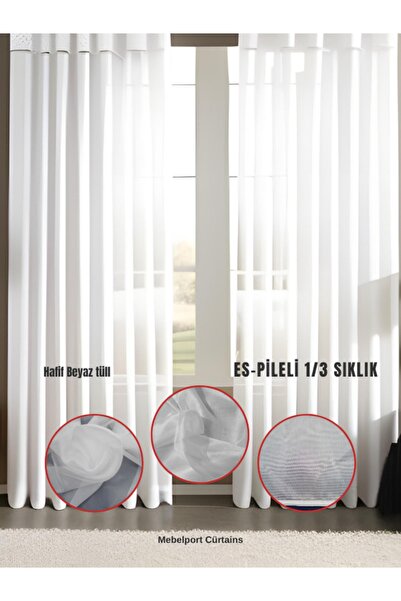 MebelPort Curtain Tül Vual hafif , Es -Pileli Beyaz Renk