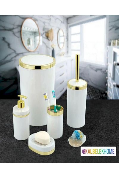 İmera Acrylic 5 Piece Bathroom Set Round Glossy White-(HARD PLASTIC)