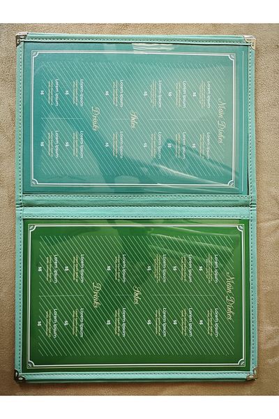 ankara menü (1 piece ] Leather Binding A4 4 Sheets 8 Page Capacity Transparent, PVC, Acetate Menu Case