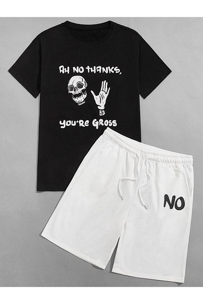 Black Sokak Blacksokak Men's Black No Printed Shorts Set