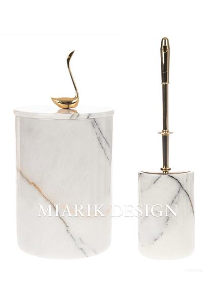 MIARIK DESIGN & DEKORASYON DEKORATİF MERMER ÇÖP KOVASI VE TUVALET FIRÇASI