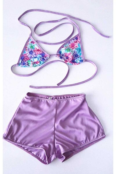 ÇEÇEN HOME Flower Patterned Girl's Bikini Set with Shorts