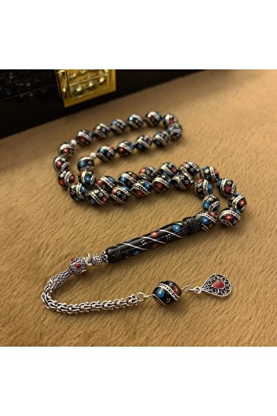 USTATESBİH 925 Gümüş Püsküllü Çeşmi-Bülbül İşlemeli Erzurum Oltu Taşı Tesbih