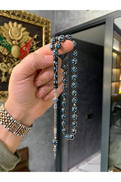 USTATESBİH 925 Gümüş Püsküllü Çeşmi-Bülbül İşlemeli Erzurum Oltu Taşı Tesbih