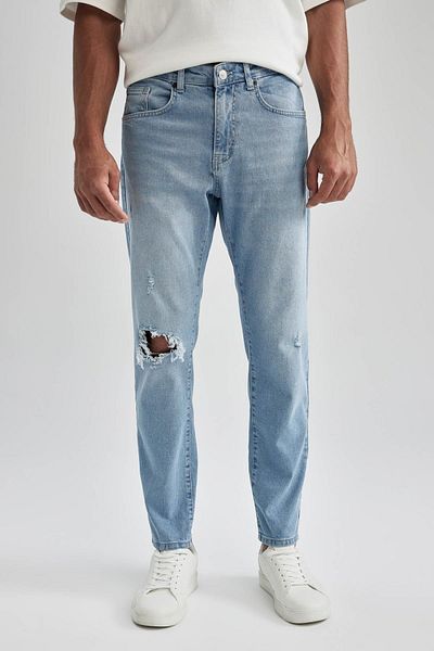 DeFacto Slim Tapered Fit Narrow Fit Regular Waist Shrinkable Leg Ripped Detailed Jean Trousers B0163ax23hs