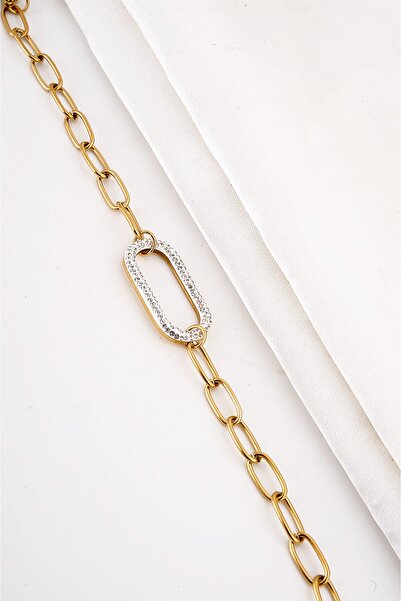 EUROMODA سوار من الفولاذ مصمم خصيصًا بحجر الزركون باللون الذهبي