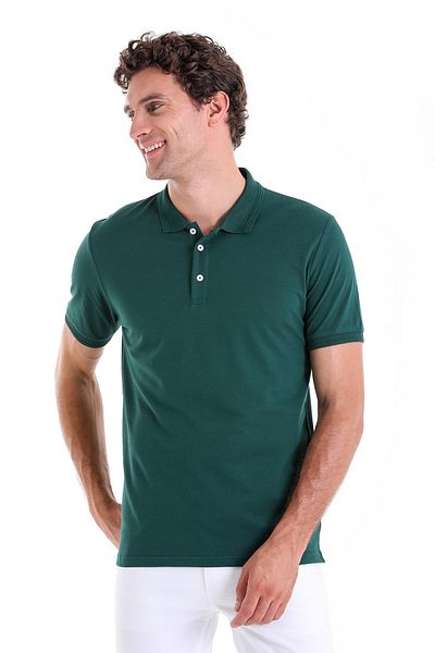 Hatemoğlu Πράσινο μπλουζάκι Comfort Fit Απλό 100% βαμβακερό πόλο λαιμόκοψη
