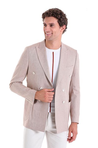 Hatemoğlu Brown Slim Fit Straight Pointed Collar Double Breasted Casual Jacket