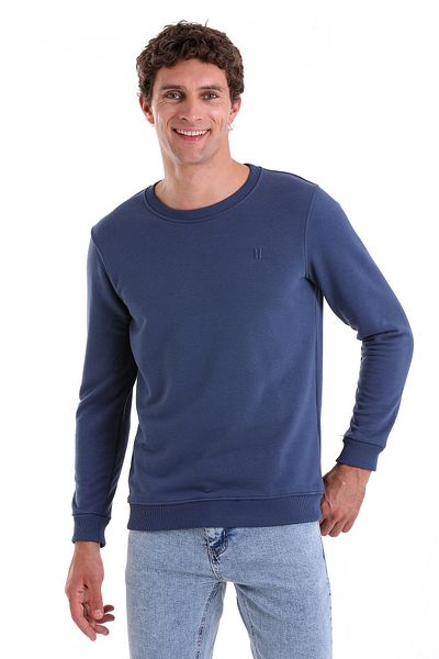 Hatemoğlu Φούτερ indigo Regular Fit Απλό βαμβακερό με λαιμόκοψη