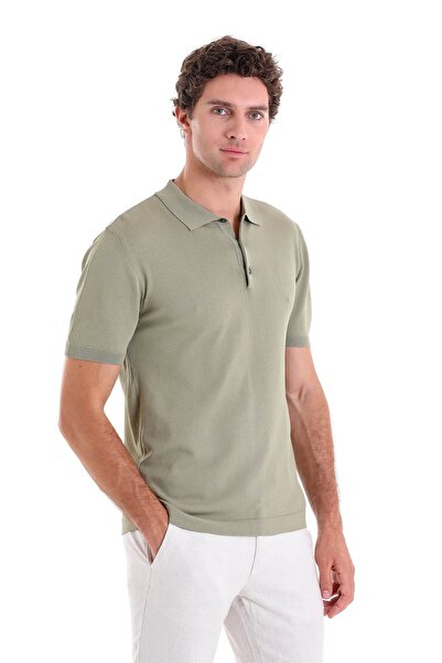 Hatemoğlu Yeşil Comfort Fit Düz Polo Yaka Rayon Triko Tişört
