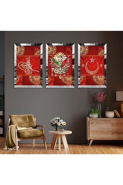 Zevahir Mobilya Dekorasyon Set de masă din MDF triplu din plexiglas cu oglindă argintie